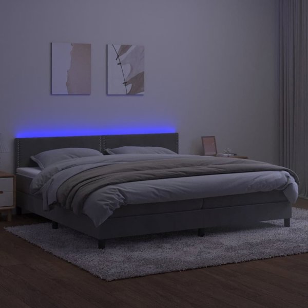 vidaXL Λουτζκο κοντινενταλ με στρωμα και LED, γκρι 200x200 εκ, βελούδο