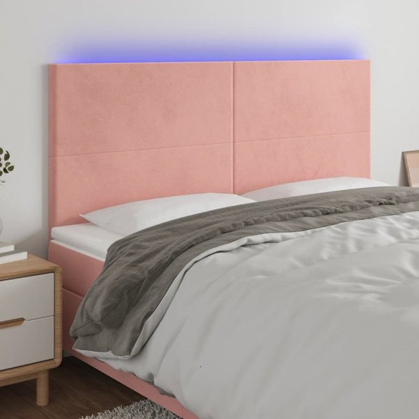 vidaXL Κεφαλάρι κρεβατιού με LED, ροζ, 180x5x118/128 cm, βελούδο