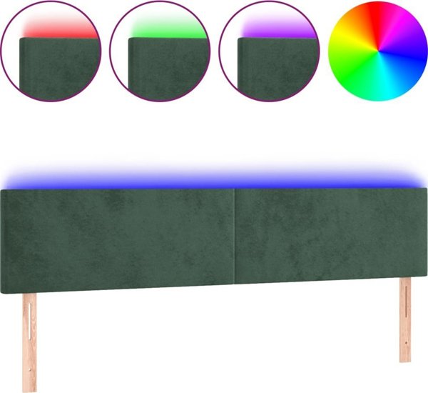 vidaXL Zagolowek do lozka z LED, ciemnozielony, 160x5x78/88 cm, aksamit