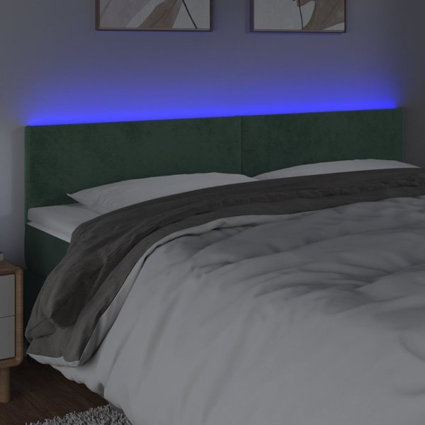 vidaXL Zagolowek do lozka z LED, ciemnozielony, 160x5x78/88 cm, aksamit