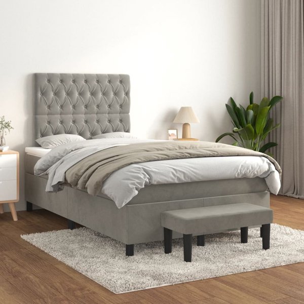 vidaXL Λύκο kontynentalne με στρώμα, ανοιχτό γκρι, 120x200 cm, βελούδο