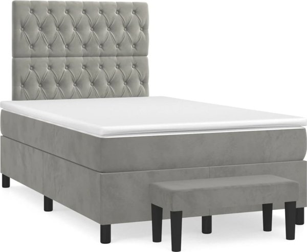 vidaXL Λύκο kontynentalne με στρώμα, ανοιχτό γκρι, 120x200 cm, βελούδο