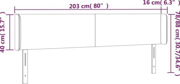 vidaXL Κεφαλάρι κρεβατιού με LED, μπλε, 203x16x78/88 cm, ύφασμα