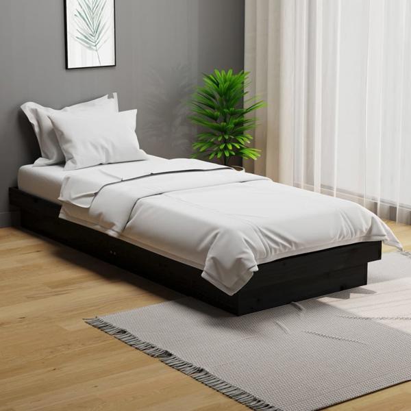 vidaXL Σκελετός κρεβατιού μονός 75x190 cm μαύρος από μασίφ ξύλο