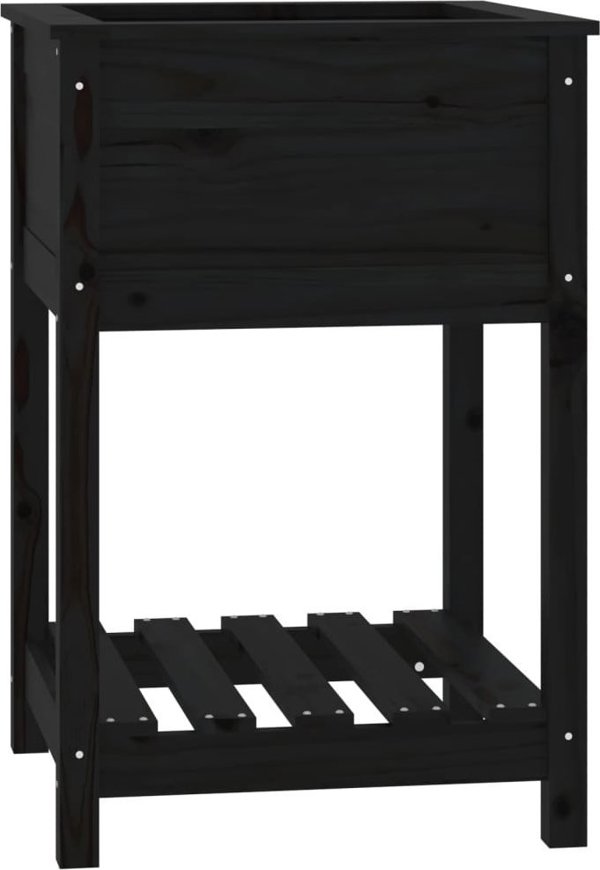 vidaXL Donica με ράφι, μαύρη, 54x54x81 εκ., μασίφ πεύκο