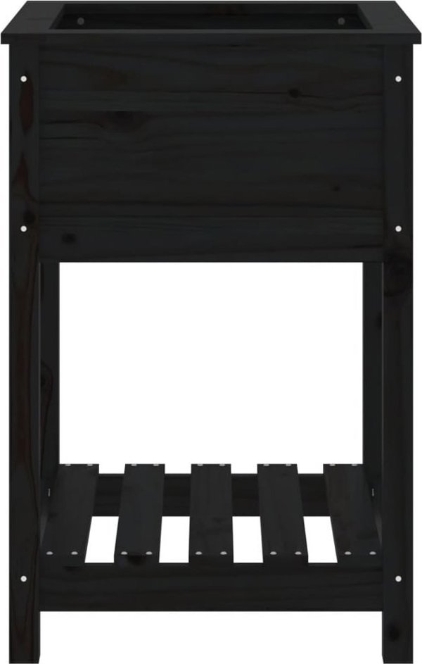 vidaXL Donica με ράφι, μαύρη, 54x54x81 εκ., μασίφ πεύκο