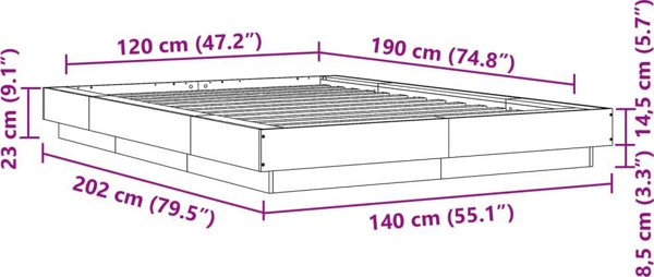 vidaXL Κορμός κρεβατιού σε γκρι ντεκόρ δρυός Sonoma, 120x190 εκ., ξύλινο υλικό