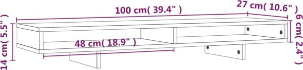 vidaXL Βάση οθόνης, λευκή, 100x27x14 εκ., από μασίφ πεύκο