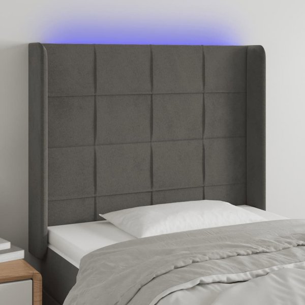 vidaXL Κεφαλάρι Κρεβατιού με LED, Σκούρο Γκρι, 93x16x118/128 cm, Βελούδο
