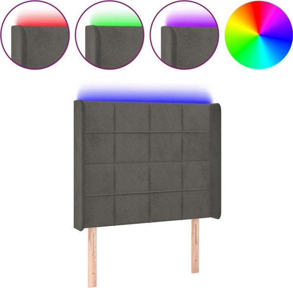 vidaXL Κεφαλάρι Κρεβατιού με LED, Σκούρο Γκρι, 93x16x118/128 cm, Βελούδο