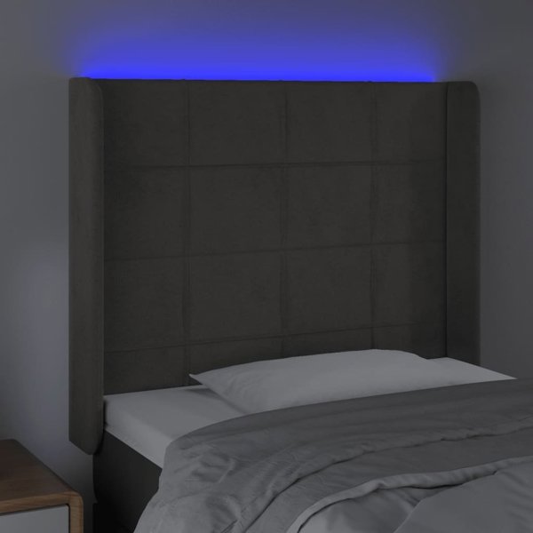 vidaXL Κεφαλάρι Κρεβατιού με LED, Σκούρο Γκρι, 93x16x118/128 cm, Βελούδο