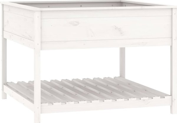 vidaXL Γλάστρα με Ράφι, Λευκή, 111,5x111,5x81 cm, Μασίφ Πεύκο