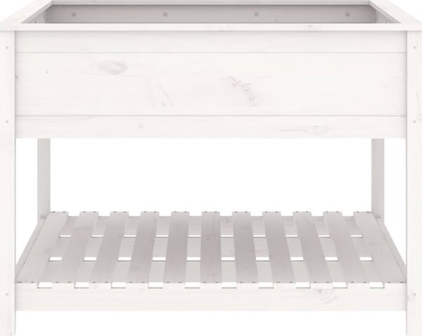 vidaXL Γλάστρα με Ράφι, Λευκή, 111,5x111,5x81 cm, Μασίφ Πεύκο
