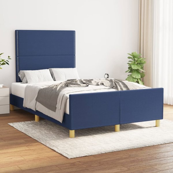 vidaXL Rama κρεβατιού με προσκέφαλο, μπλε, 120x200 εκ., υφασμάτινη επένδυση