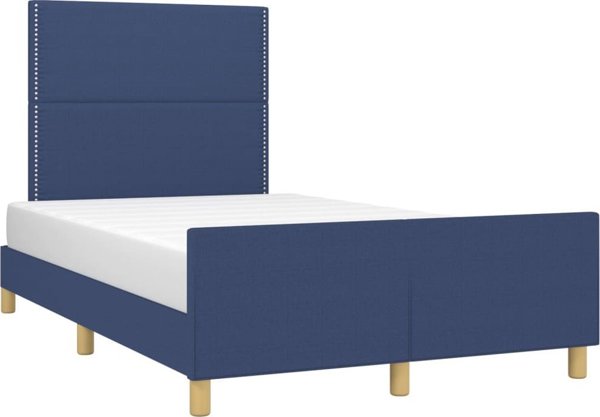 vidaXL Rama κρεβατιού με προσκέφαλο, μπλε, 120x200 εκ., υφασμάτινη επένδυση