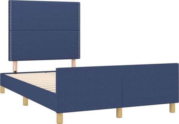 vidaXL Rama κρεβατιού με προσκέφαλο, μπλε, 120x200 εκ., υφασμάτινη επένδυση