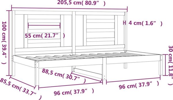 vidaXL Lodko dzienne, 80x200 cm, lite drewno sosnowe
