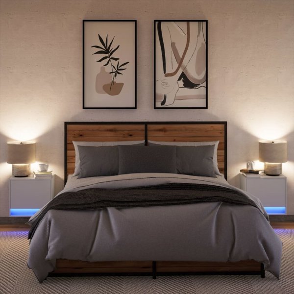 vidaXL Κρεμαστά κομοδίνα με LED, 2 τεμ., λευκά