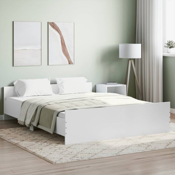 vidaXL λευκή κορμοδέρμα κρεβατιού 140x200 cm με κεφαλάρι και υποπόδιο