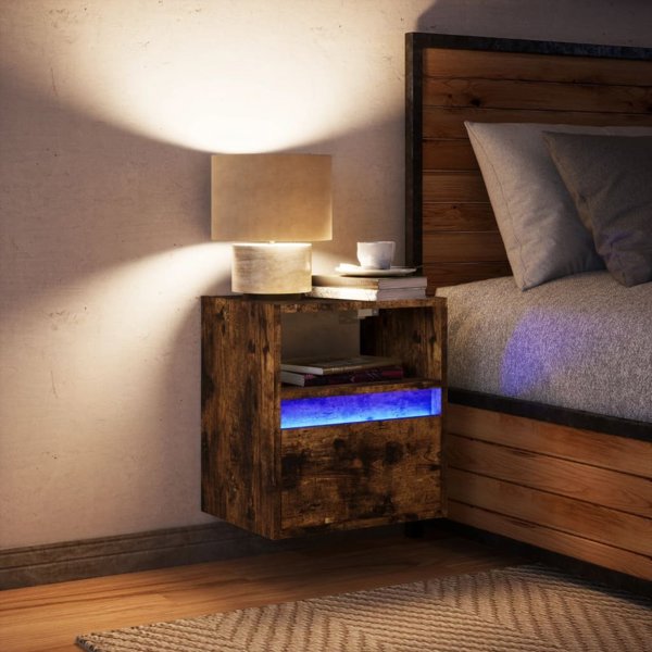 vidaXL Wiszaca szafka nocna z podswietleniem LED, dymny dab