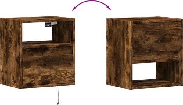 vidaXL Wiszaca szafka nocna z podswietleniem LED, dymny dab