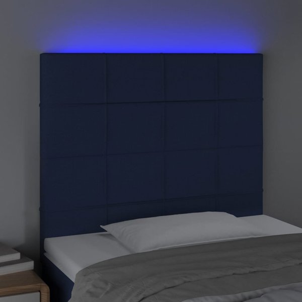 vidaXL Zaglowek do lozka z LED, niebieski, 80x5x118/128 cm, tkanina
