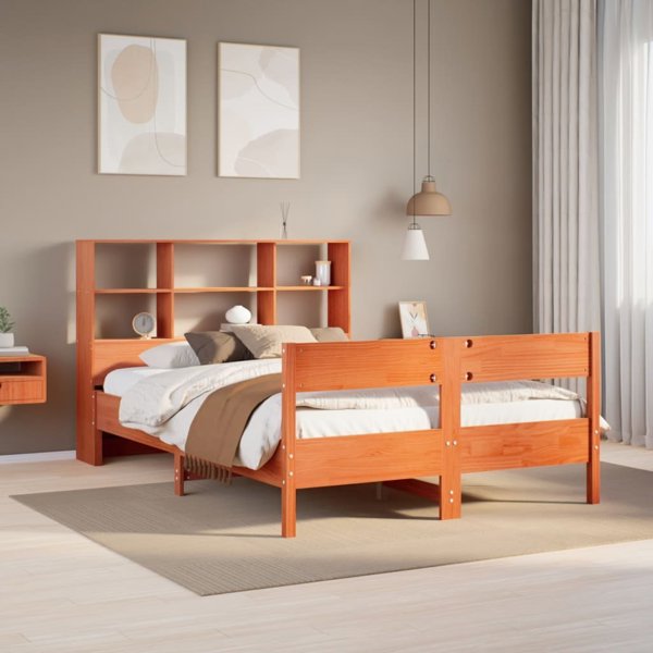 vidaXL κρεβάτι με ράφι, χωρίς στρώμα, 135x190 εκ, ξύλο πεύκου