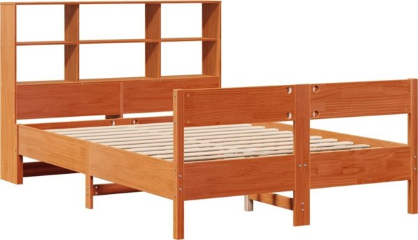 vidaXL κρεβάτι με ράφι, χωρίς στρώμα, 135x190 εκ, ξύλο πεύκου