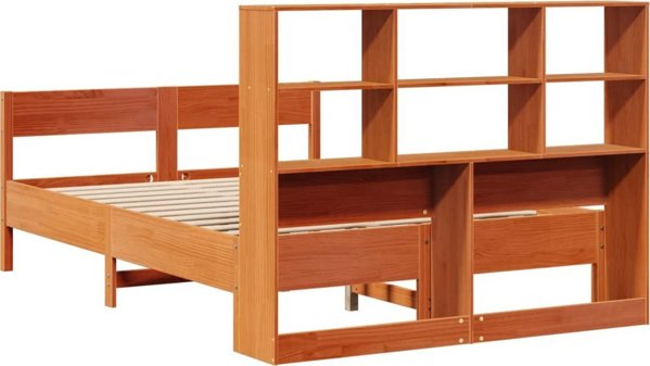 vidaXL κρεβάτι με ράφι, χωρίς στρώμα, 135x190 εκ, ξύλο πεύκου