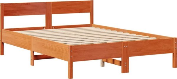 vidaXL κρεβάτι με ράφι, χωρίς στρώμα, 135x190 εκ, ξύλο πεύκου