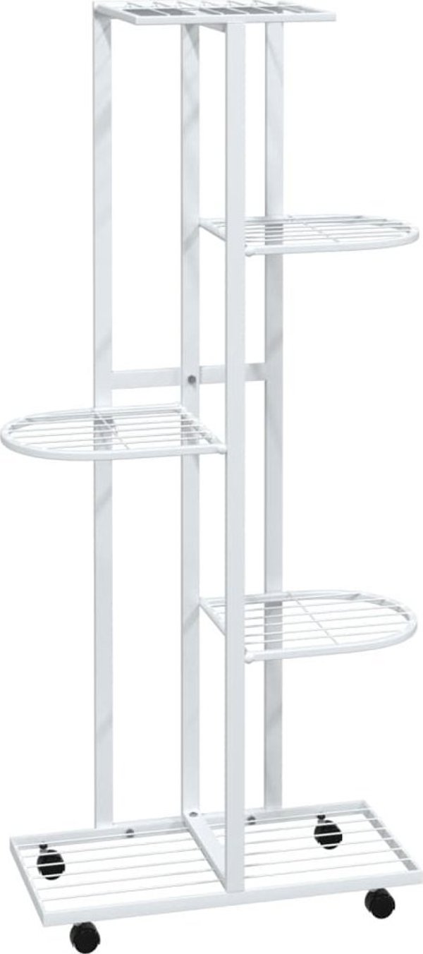 vidaXL Ανθοστήλη με 5 ράφια και ρόδες 44x23x100 εκ. λευκή σιδερένια