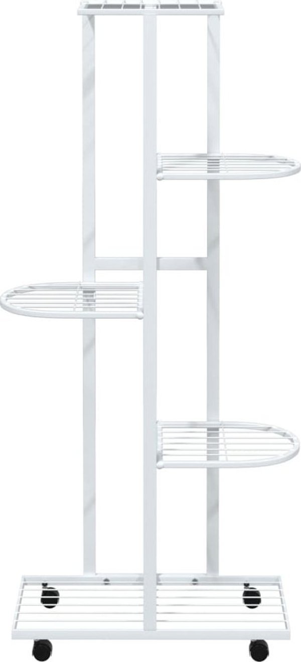 vidaXL Ανθοστήλη με 5 ράφια και ρόδες 44x23x100 εκ. λευκή σιδερένια