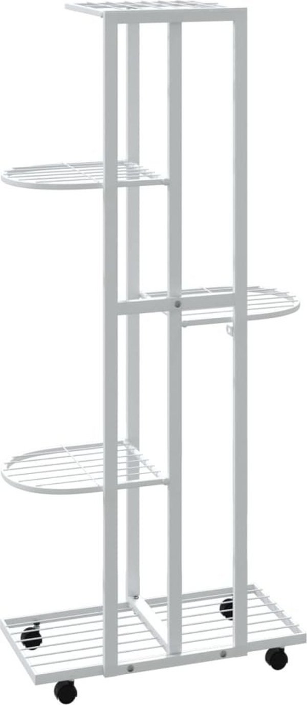 vidaXL Ανθοστήλη με 5 ράφια και ρόδες 44x23x100 εκ. λευκή σιδερένια