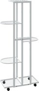 vidaXL Ανθοστήλη με 5 ράφια και ρόδες 44x23x100 εκ. λευκή σιδερένια