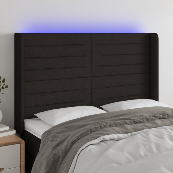vidaXL Κεφαλάρι κρεβατιού με LED, μαύρο, 147x16x118/128 εκ ύφασμα