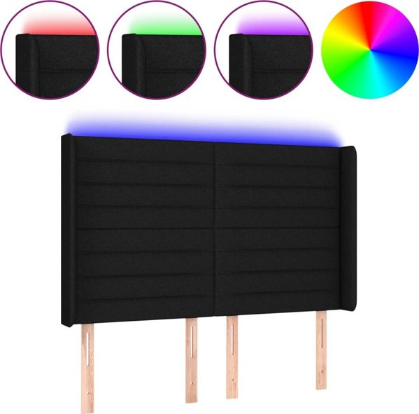 vidaXL Κεφαλάρι κρεβατιού με LED, μαύρο, 147x16x118/128 εκ ύφασμα