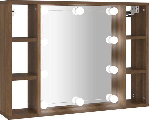 vidaXL Szafka z lustrem i LED, brazowy dab, 76x15x55 cm