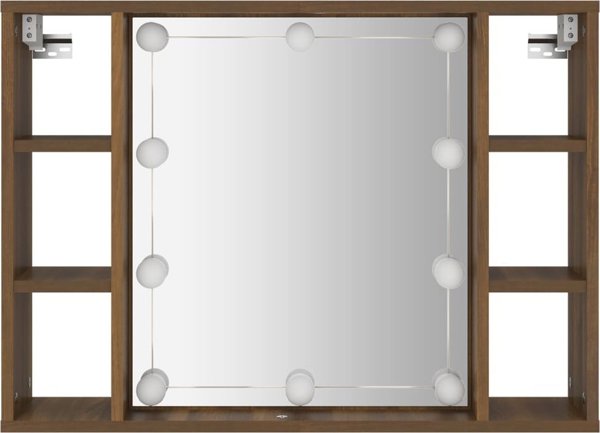 vidaXL Szafka z lustrem i LED, brazowy dab, 76x15x55 cm