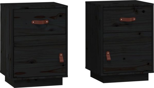 vidaXL vidaXL Szafki nocne, 2 szt., czarne, 40x34x55 cm, lite drewno sosnowe