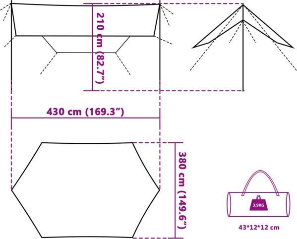 vidaXL Σκηνή κατασκήνωσης, πράσινη, 430x380x210 εκ, αδιάβροχη