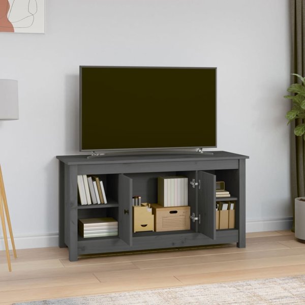 vidaXL Szafka telewizyjna, szara, 103x36,5x52 cm, lite drewno sosnowe