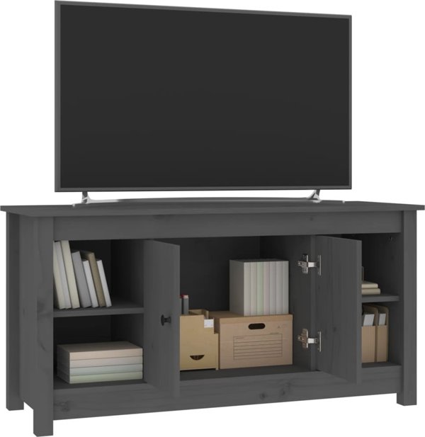 vidaXL Szafka telewizyjna, szara, 103x36,5x52 cm, lite drewno sosnowe