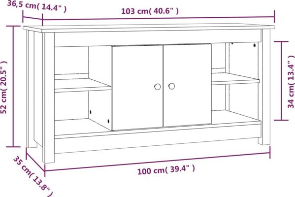 vidaXL Szafka telewizyjna, szara, 103x36,5x52 cm, lite drewno sosnowe