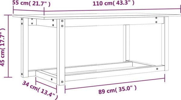 vidaXL vidaXL Stolik kawowy, szary, 110x55x45 cm, lite drewno sosnowe