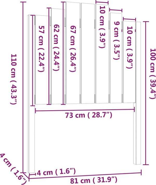 vidaXL Κεφαλάρι κρεβατιού, μαύρο, 81x4x110 cm, συμπαγές ξύλο πεύκου