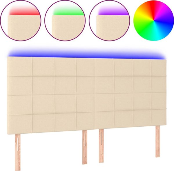 vidaXL Zaglowek για Κρεβάτι με LED, Κρεμ, 200x5x118/128 cm, Ύφασμα