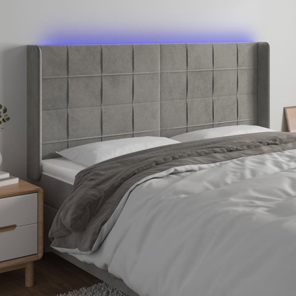 vidaXL Κεφαλάρι κρεβατιού με LED, ανοιχτό γκρι, 183x16x118/128 εκ., βελούδο