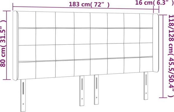 vidaXL Κεφαλάρι κρεβατιού με LED, ανοιχτό γκρι, 183x16x118/128 εκ., βελούδο