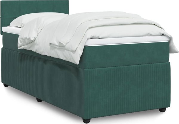 vidaXL Κρεβάτι Continental με Στρώμα, Πράσινο Βελούδο, 90x200 cm