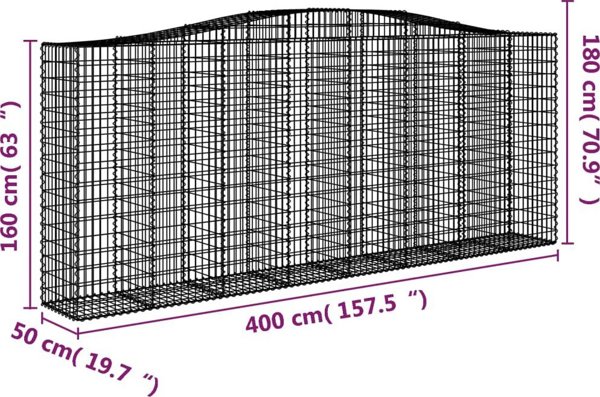 vidaXL Καμπυλωτός κάδος gabion 400x50x160/180 εκ., γαλβανισμένο σίδερο